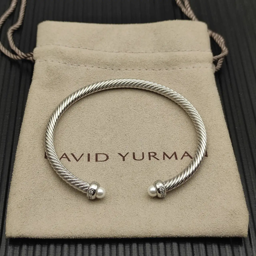 David Yurman Silver 4mm Pearl with Diamond bracelet